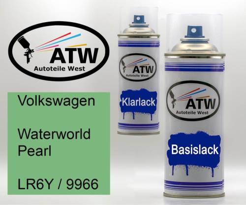 Volkswagen, Waterworld Pearl, LR6Y / 9966: 400ml Sprühdose + 400ml Klarlack - Set, von ATW Autoteile West.